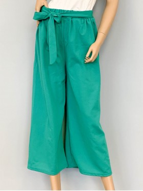 Solid Color Wide-Leg Cropped  Pants W/ Tie Belt